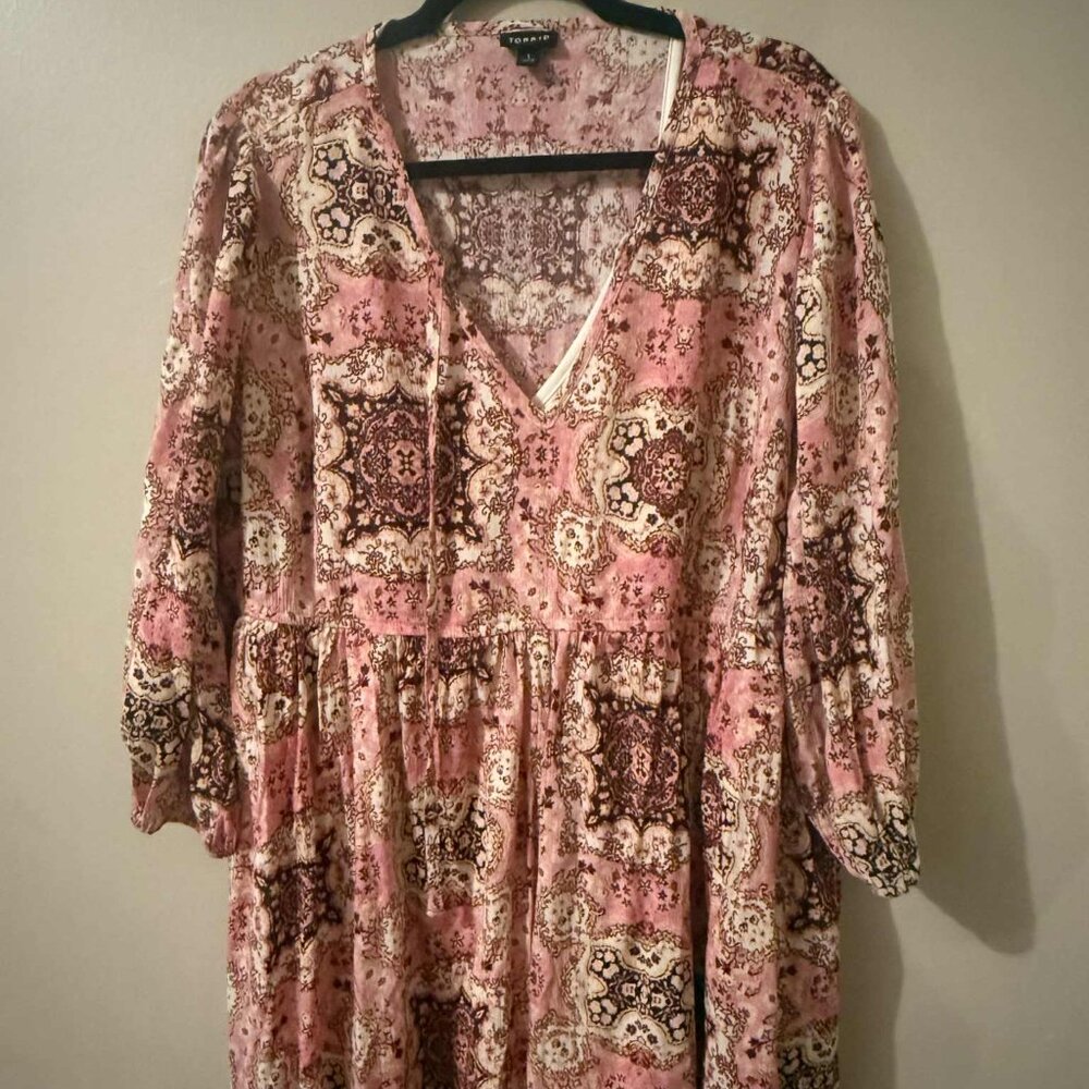 Torrid Pink Boho Medallion Babydoll Dress Size 1